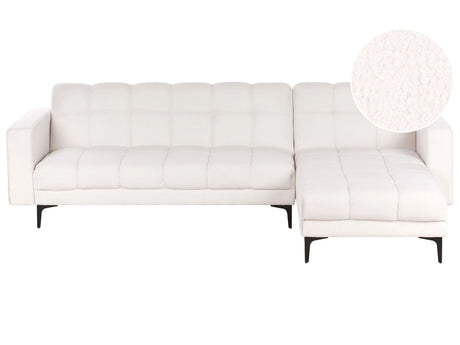 Left Hand Corner Sofa White Boucle Upholstery Reclining Backrest 3 Positions Click-Clack Beliani