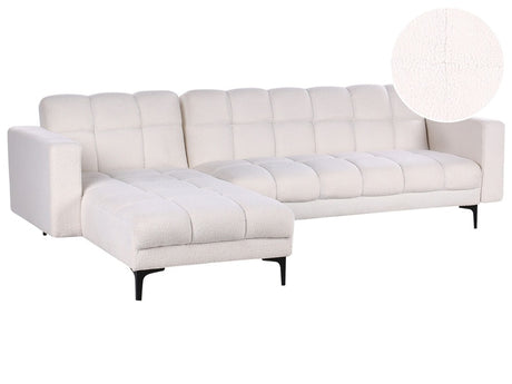 Right Hand Corner Sofa White Boucle Upholstery Reclining Backrest 3 Positions Click-Clack Beliani