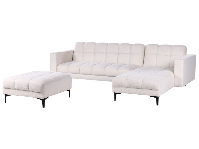 Left Hand Corner Sofa with Ottoman White Boucle Upholstery Reclining Backrest 3 Positions Click-Clack Beliani