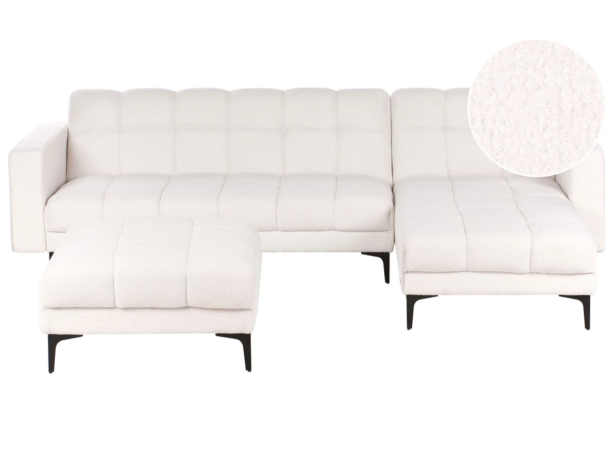 Left Hand Corner Sofa with Ottoman White Boucle Upholstery Reclining Backrest 3 Positions Click-Clack Beliani