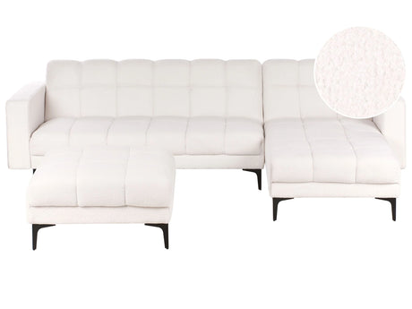 Left Hand Corner Sofa with Ottoman White Boucle Upholstery Reclining Backrest 3 Positions Click-Clack Beliani