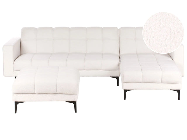 Left Hand Corner Sofa with Ottoman White Boucle Upholstery Reclining Backrest 3 Positions Click-Clack Beliani