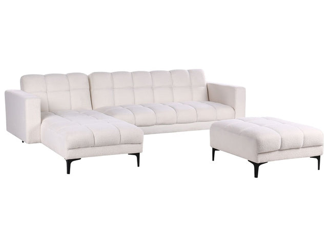 Right Hand Corner Sofa with Ottoman White Boucle Upholstery Reclining Backrest 3 Positions Click-Clack Beliani