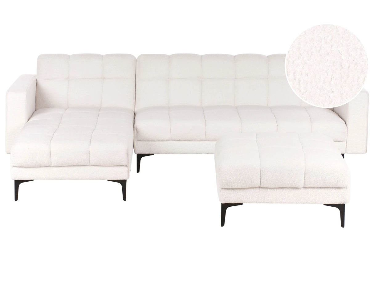Right Hand Corner Sofa with Ottoman White Boucle Upholstery Reclining Backrest 3 Positions Click-Clack Beliani