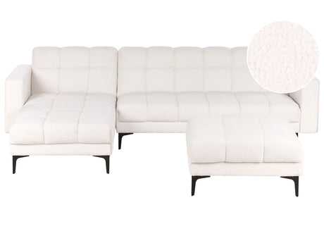 Right Hand Corner Sofa with Ottoman White Boucle Upholstery Reclining Backrest 3 Positions Click-Clack Beliani