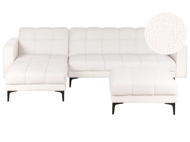 Right Hand Corner Sofa with Ottoman White Boucle Upholstery Reclining Backrest 3 Positions Click-Clack Beliani