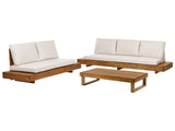 Garden Sofa Set  Light Wood Certified Acacia Outdoor 5 Seater 2 Sofas with Coffee Table Cushions Modern Design Beliani