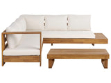 Outdoor Lounge Set Light Acacia Wood with White Cushions Right Hand Lounge Set with Coffee Table Beliani