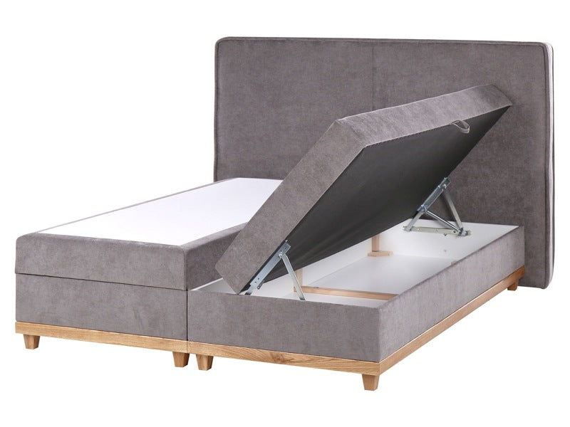 EU King Size Divan Bed with Storage Taupe Fabric 5ft3  Upholstery with Bonell Spring Mattress Beliani