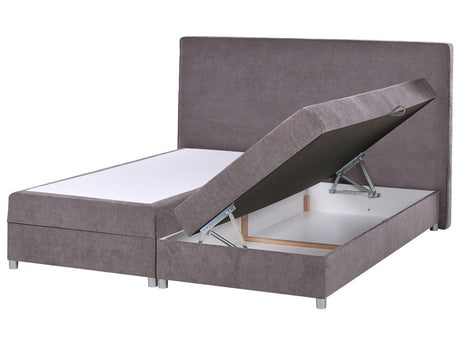 EU King Size Divan Bed with Storage 5ft3 Taupe Upholstery with Mattress Beliani