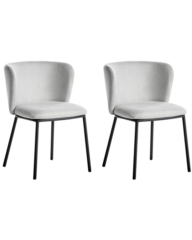 Set of 2 Dining Chairs Light Grey Polyester Upholstery Black Metal Legs Armless Curved Backrest Modern Contemporary Design Beliani