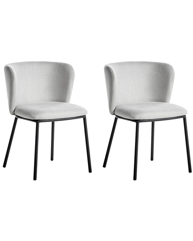 Set of 2 Dining Chairs Light Grey Polyester Upholstery Black Metal Legs Armless Curved Backrest Modern Contemporary Design Beliani