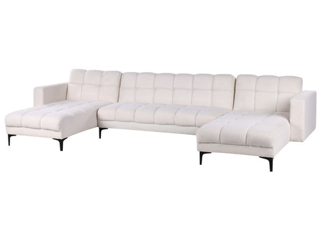 5 Seater U-Shaped Sofa White Boucle Upholstery Reclining Backrest 3 Positions Click-Clack Beliani