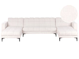 5 Seater U-Shaped Sofa White Boucle Upholstery Reclining Backrest 3 Positions Click-Clack Beliani