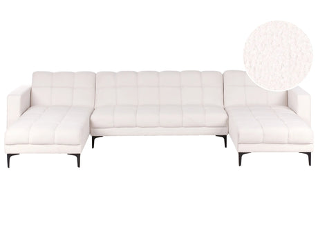 5 Seater U-Shaped Sofa White Boucle Upholstery Reclining Backrest 3 Positions Click-Clack Beliani