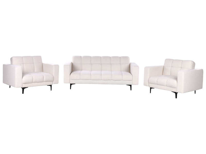 Living Room SetWhite Boucle Upholstery 3 Seater and 2 Armchairs Reclining Backrest 3 Positions Click-Clack Beliani