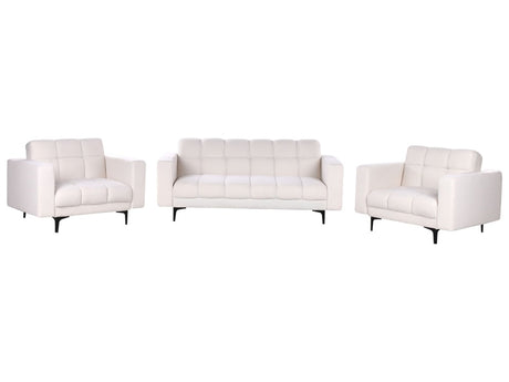 Living Room SetWhite Boucle Upholstery 3 Seater and 2 Armchairs Reclining Backrest 3 Positions Click-Clack Beliani