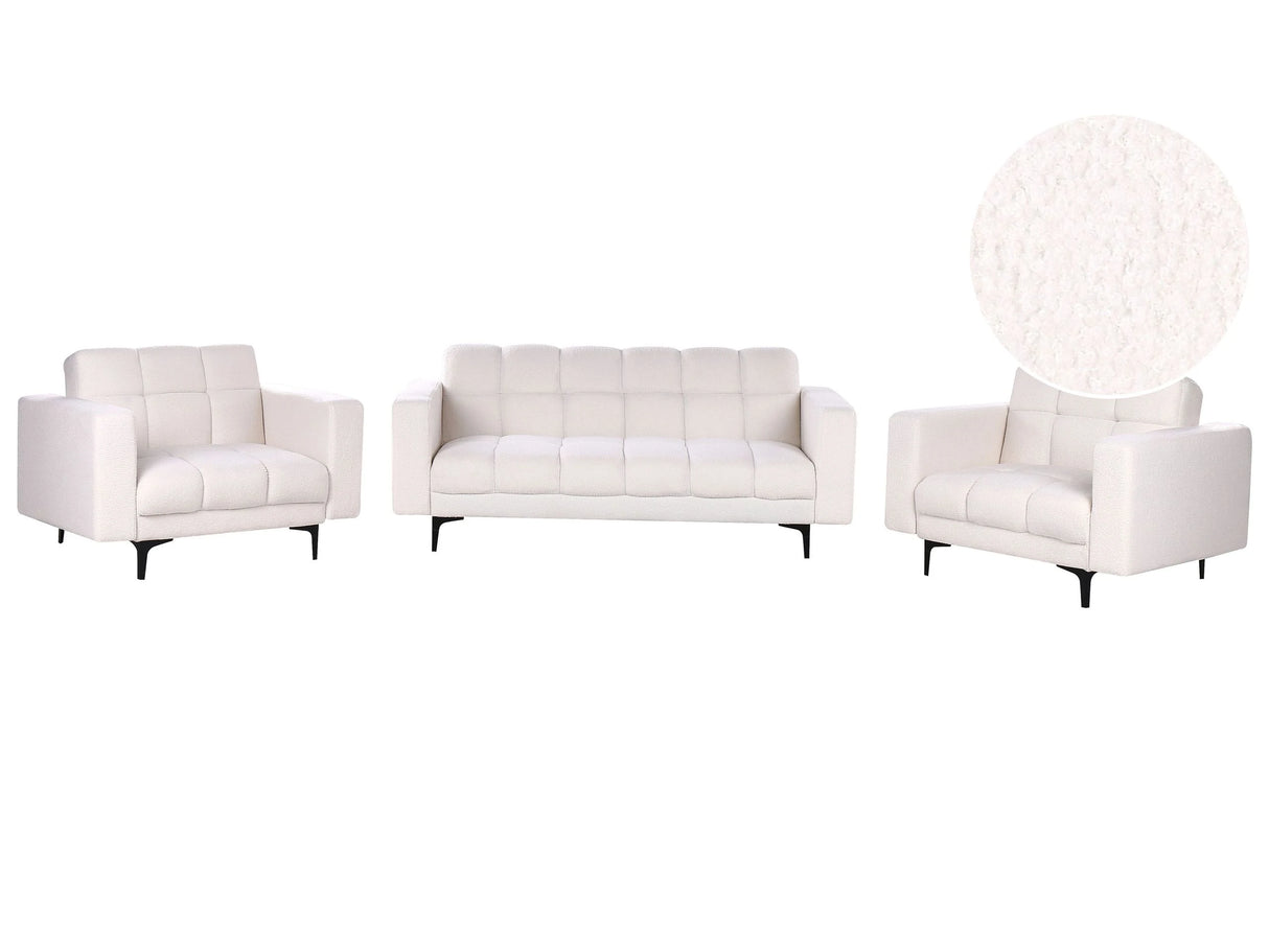 Living Room SetWhite Boucle Upholstery 3 Seater and 2 Armchairs Reclining Backrest 3 Positions Click-Clack Beliani