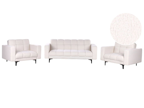 Living Room SetWhite Boucle Upholstery 3 Seater and 2 Armchairs Reclining Backrest 3 Positions Click-Clack Beliani