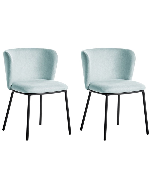 Set of 2 Dining Chairs Light Blue Polyester Upholstery Black Metal Legs Armless Curved Backrest Modern Contemporary Design Beliani