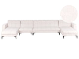 6 Seater U-Shaped Sofa White Boucle Upholstery Reclining Backrest 3 Positions Click-Clack Beliani