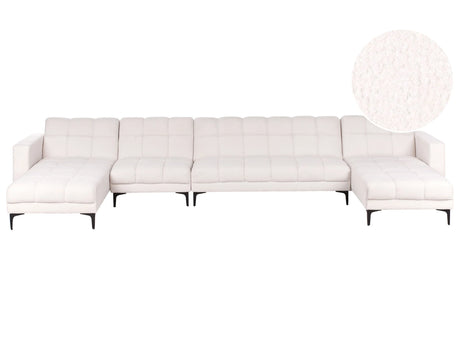 6 Seater U-Shaped Sofa White Boucle Upholstery Reclining Backrest 3 Positions Click-Clack Beliani