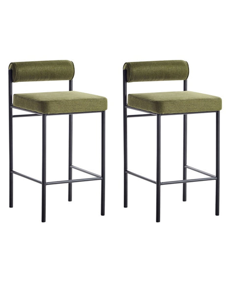 Set of 2 Bar Chairs Green Polyester Upholstery Black Metal Legs Armless Stools Roll Backrest Modern Dining Room Kitchen Beliani