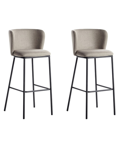 Set of 2 Bar Chairs Taupe Polyester Upholstery Black Metal Legs Armless Stools Curved Backrest Modern Dining Room Kitchen Beliani