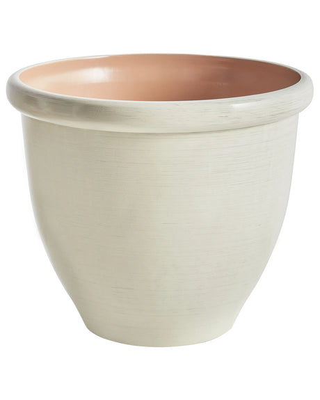 Plant Pot Planter Solid Light Beige Stone Mixture Polyrasin Matt Outdoor Resistances Round  49 cm All-Weather Beliani