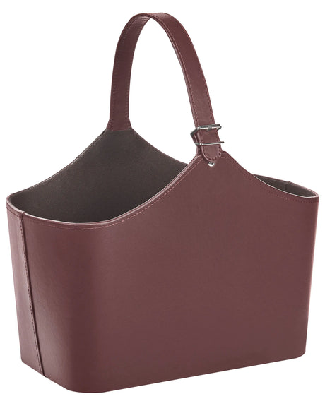 Storage Basket Brown Faux Leather Handmade with Handles Magazine Rack Traditional Ructic Design Beliani