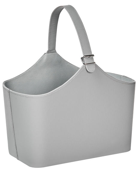 Storage Basket Grey Faux Leather Handmade with Handles Magazine Rack Traditional Ructic Design Beliani