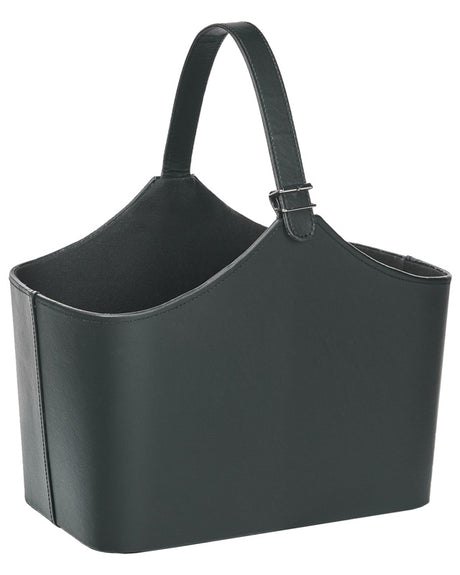 Storage Basket Graphite Grey Faux Leather Handmade with Handles Magazine Rack Traditional Ructic Design Beliani