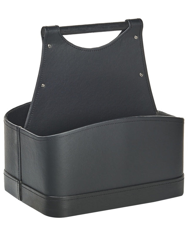 Storage Basket Graphite Grey Faux Leather Handmade with Handles Two Compartments Traditional Rustic Design Beliani