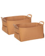 Set of 2 Storage Baskets Golden Brown Faux Leather Handmade with Handles Shelving Box Retro Design Beliani