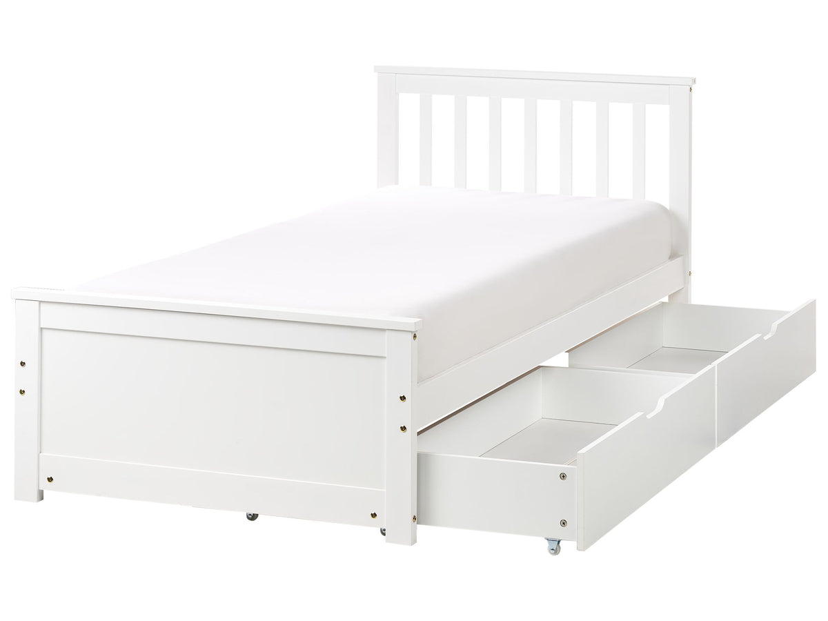 Bed Frame White Pine Wood MDF Storage Set of 2 Drawers EU Single Size 3ft Headboard Minimalist Beliani