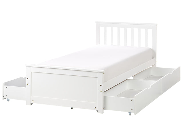 Bed Frame White Pine Wood MDF Storage Set of 4 Drawers EU Single Size 3ft Headboard Minimalist Beliani