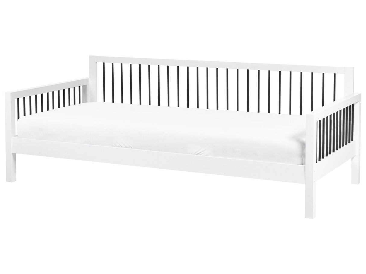 Daybed White Rubberwood EU Single Size 90 x 200 cm With Slatted Frame Metal Tube Modern Style Beliani