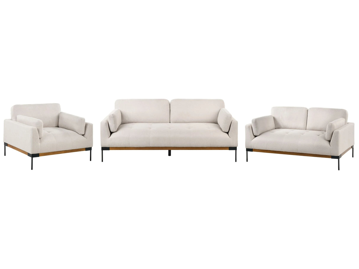 Living Room Set Light Beige Polyester Fabric Iron Black Legs 3 Seater 2 Seater Armchair Upholstered Living Room Furniture Beliani