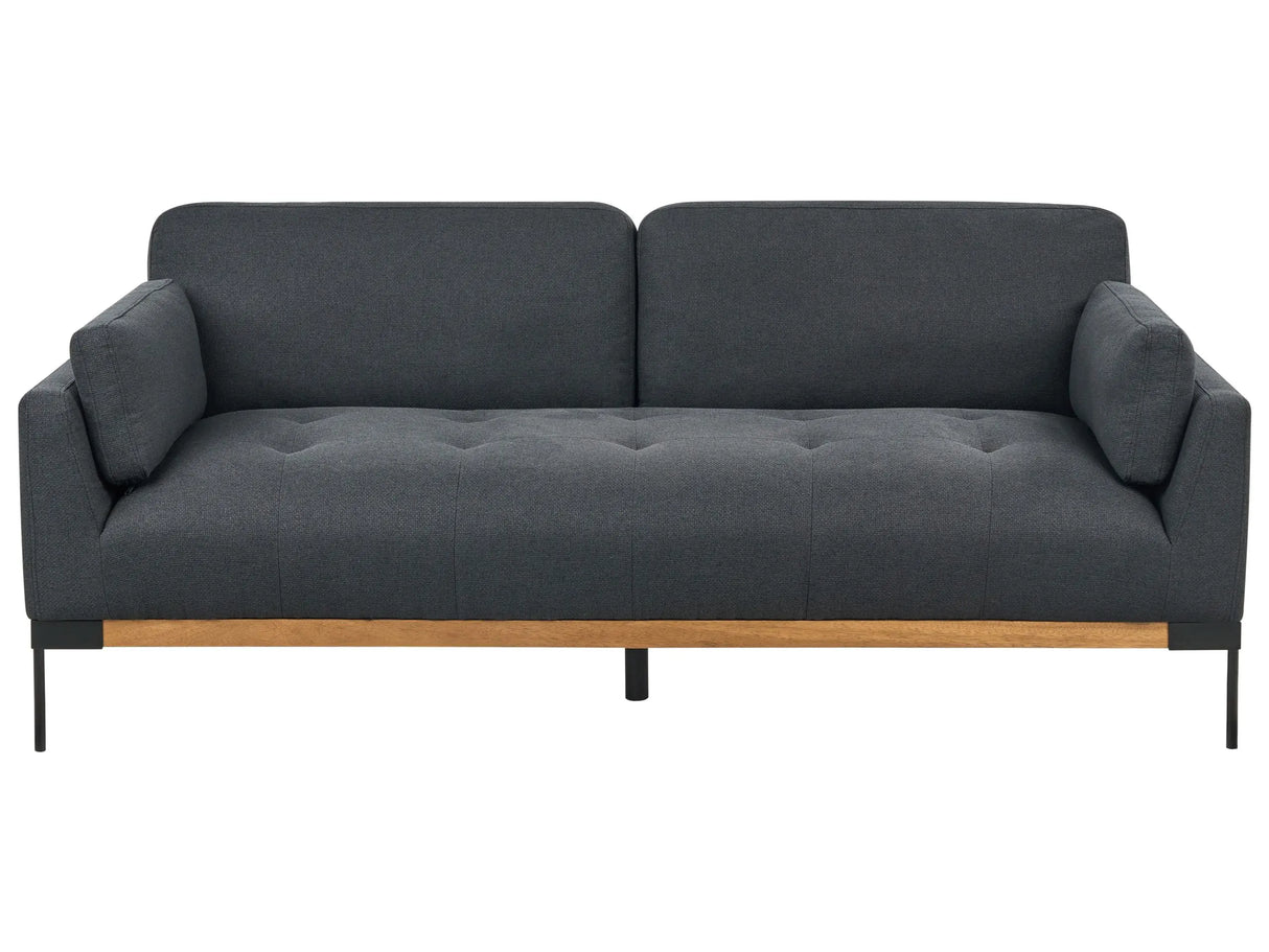 3 Seater Sofa Black Polyester Fabric Iron Black Legs Upholstered Living Room Furniture Beliani