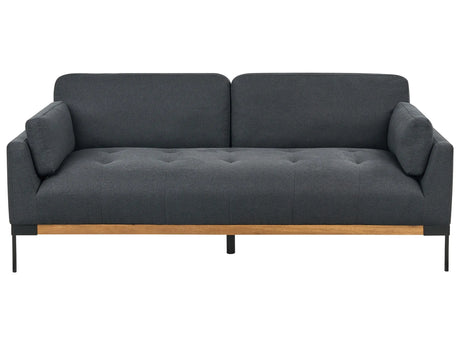 3 Seater Sofa Black Polyester Fabric Iron Black Legs Upholstered Living Room Furniture Beliani
