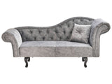Chaise Lounge Grey Velvet Button Tufted Upholstery Right Hand with Cushion Retro Traditional Style Easy Clean Pet Friendly Beliani