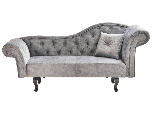 Chaise Lounge Grey Velvet Button Tufted Upholstery Right Hand with Cushion Retro Traditional Style Easy Clean Pet Friendly Beliani