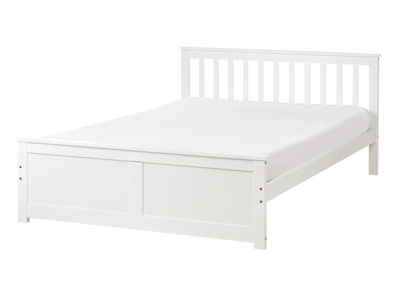 Bed Frame White Pine Wood MDF EU Double Size 4ft6 Headboard Minimalist Beliani