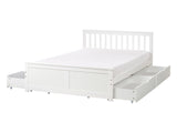 Bed Frame White Pine Wood MDF Storage Set of 4 Drawers EU Double Size 4ft6 Headboard Minimalist Beliani