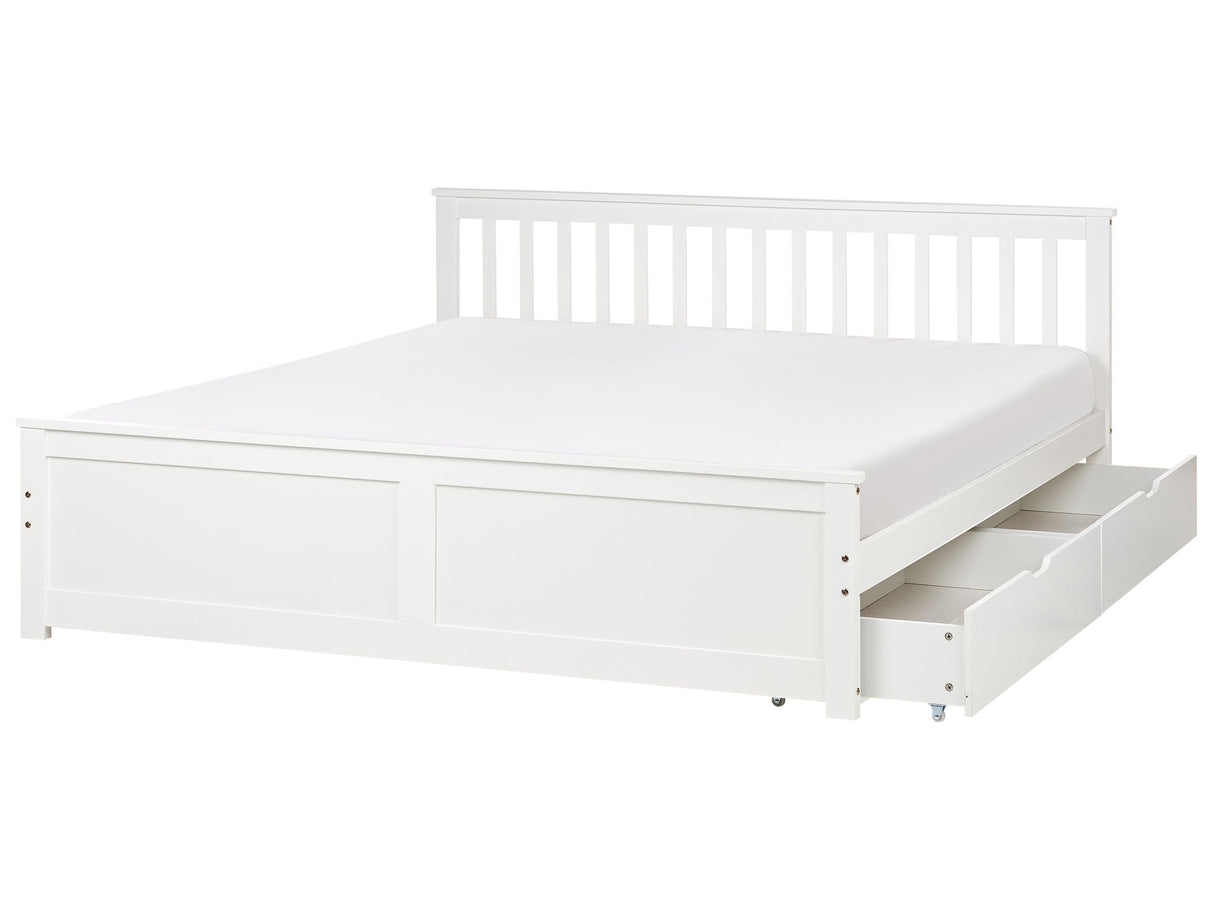 Bed Frame White Pine Wood MDF Storage Set of 2 Drawers EU Super King Size 6ft Headboard Minimalist Beliani