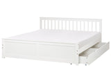 Bed Frame White Pine Wood MDF Storage Set of 2 Drawers EU Super King Size 6ft Headboard Minimalist Beliani