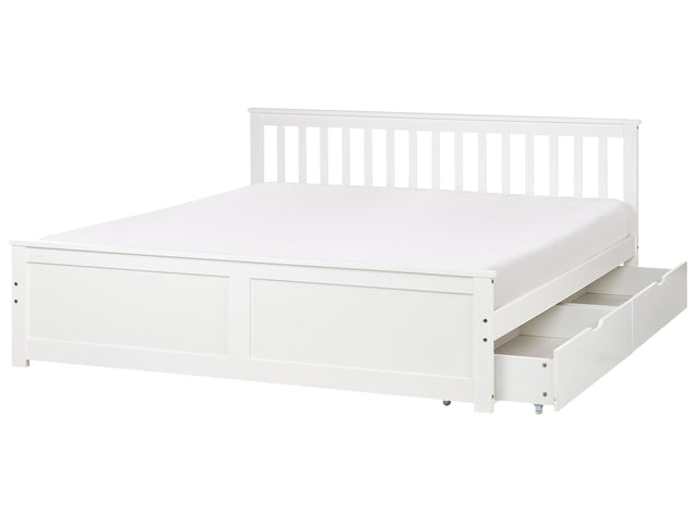 Bed Frame White Pine Wood MDF Storage Set of 2 Drawers EU Super King Size 6ft Headboard Minimalist Beliani