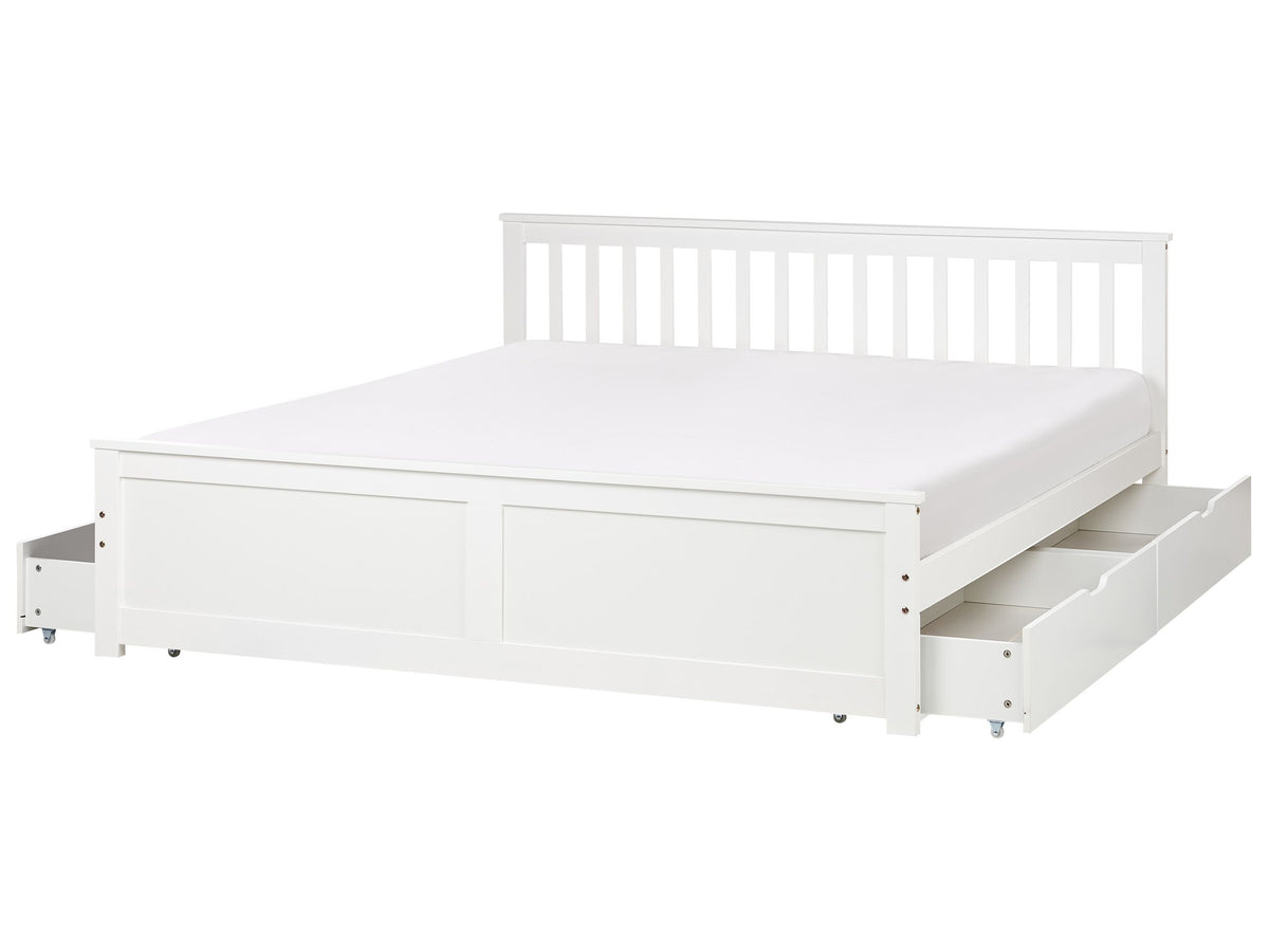 Bed Frame White Pine Wood MDF Storage Set of 4 Drawers EU Super King Size 6ft Headboard Minimalist Beliani
