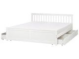 Bed Frame White Pine Wood MDF Storage Set of 4 Drawers EU Super King Size 6ft Headboard Minimalist Beliani