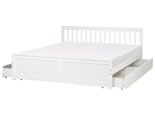 Bed Frame White Pine Wood MDF Storage Set of 4 Drawers EU Super King Size 6ft Headboard Minimalist Beliani